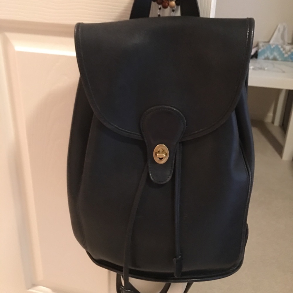 Coach black leather backpack
